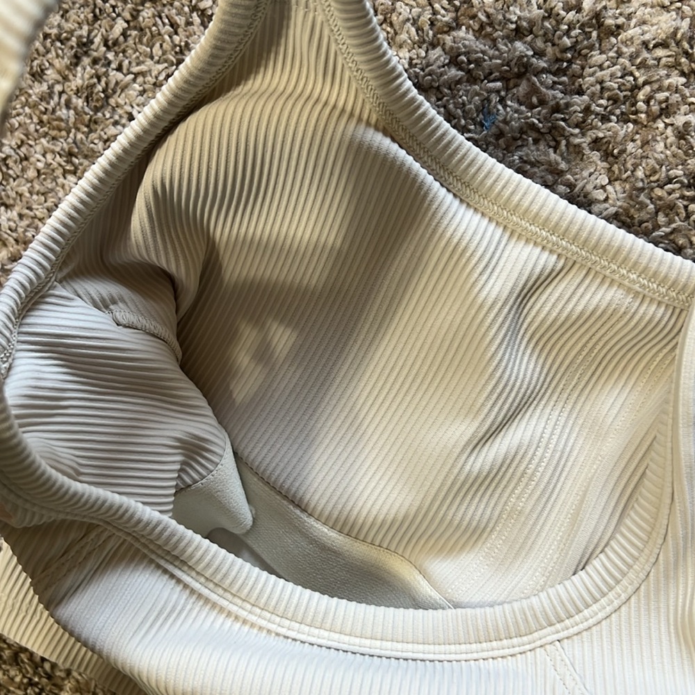 Cream Ribbed long lined bra/crop tank - Picture 3 of 3